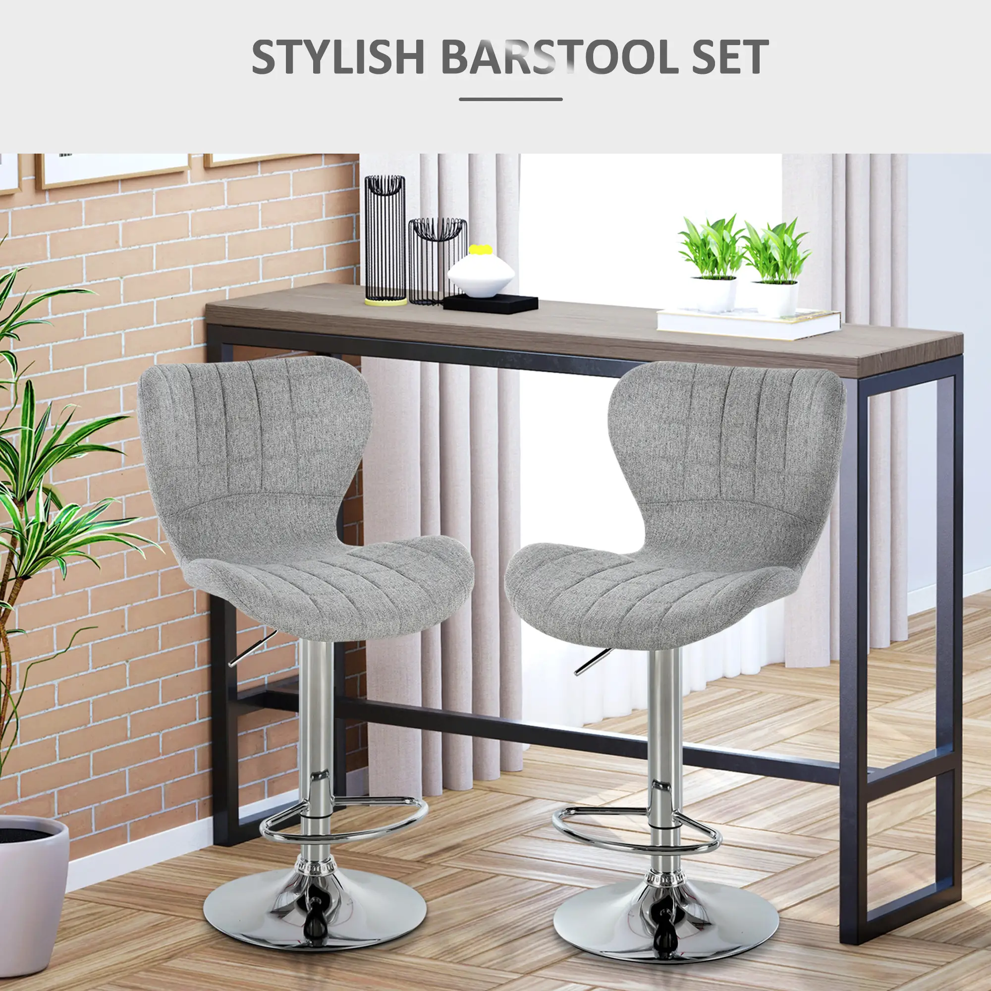 Counter Height Bar Stools Swivel Stool Height Adjustable Bar Chairs with Footrest, Set of 2 