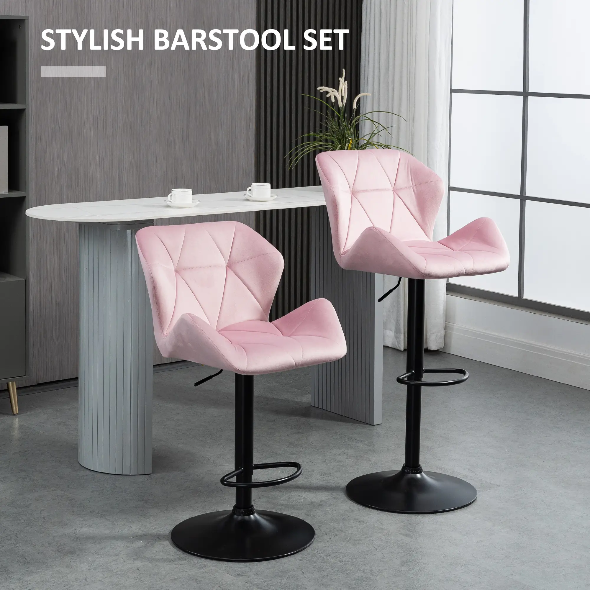 Bar Stool Set of 2 Fabric Adjustable Height Armless Upholstered Counter Chairs with Swivel Seat