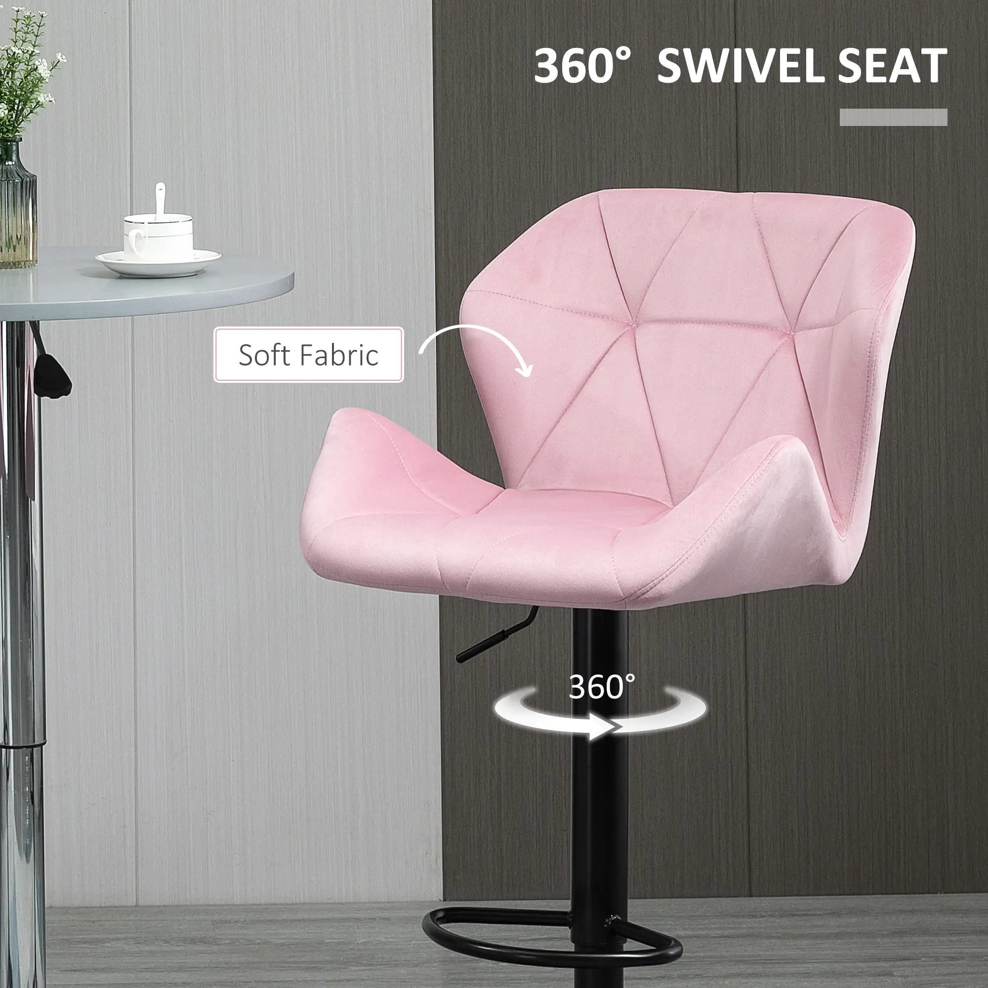 Bar Stool Set of 2 Fabric Adjustable Height Armless Upholstered Counter Chairs with Swivel Seat