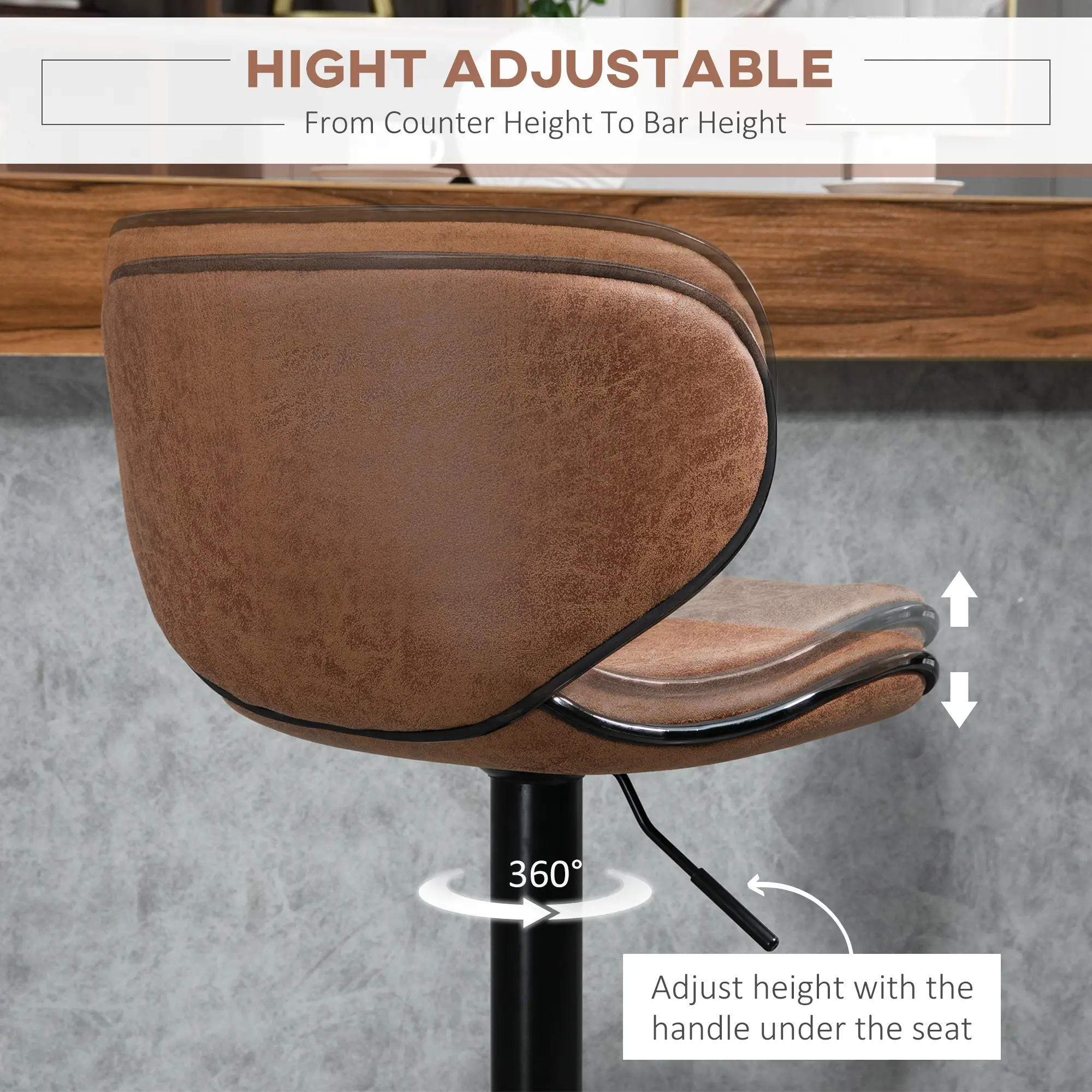 Set of 2 Microfiber Cloth Adjustable Bar Height Stools with Swivel Seat