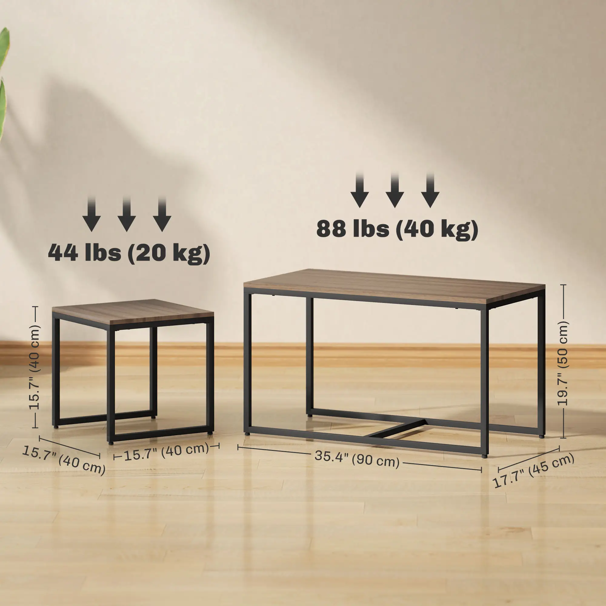 Nesting Coffee Table Set of 3, Modern End Tables with Black Metal Frame 