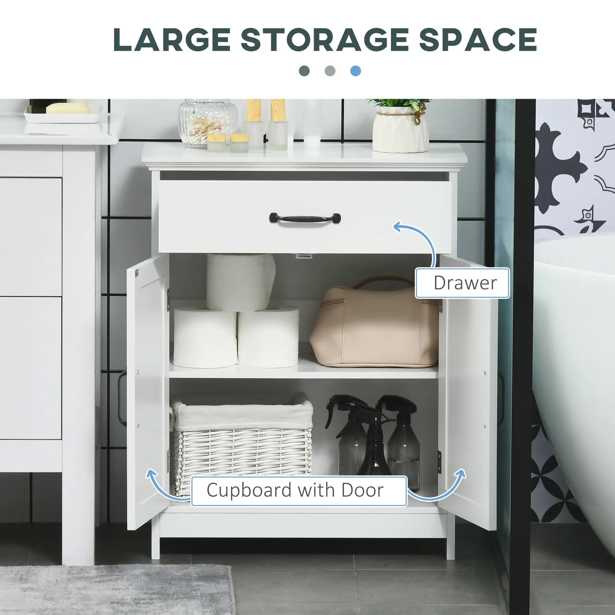 Bathroom Storage, Bathroom Cabinet with 2 Doors, Adjustable Shelves