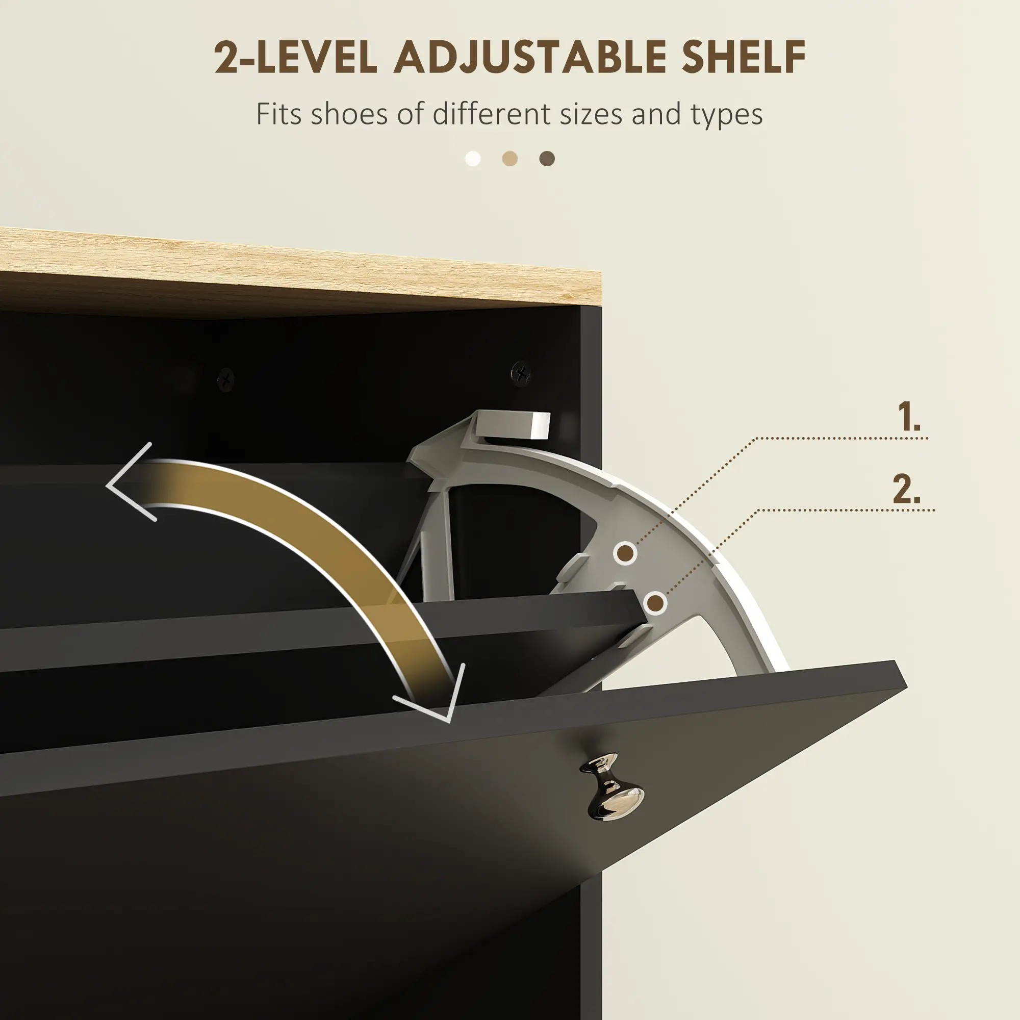 2 Drawers Shoe Storage Cabinet with Adjustable Shelves for 16 Pairs of Shoes