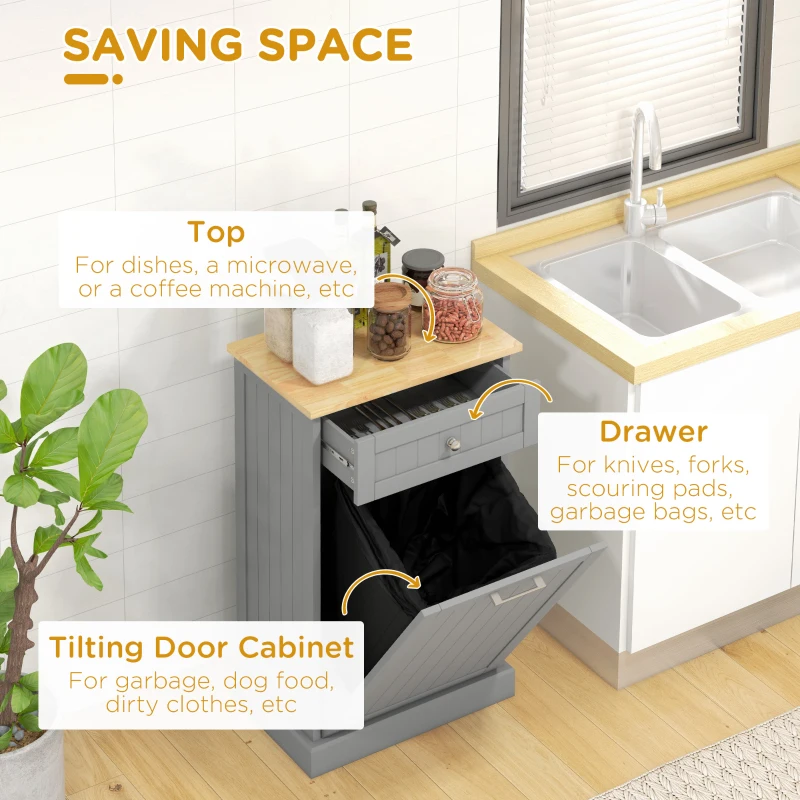Kitchen Tilt Out Trash Bin Cabinet, Free Standing Recycling Cabinet, Trash Can Holder with Drawer
