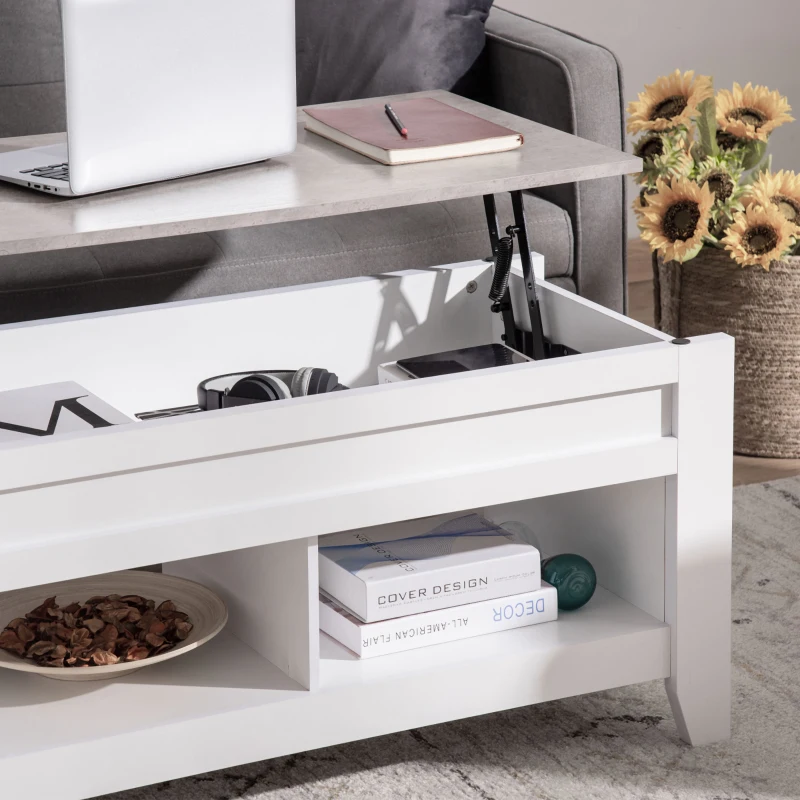 Lift Top Coffee Table with Hidden Storage Compartment and Open Shelves