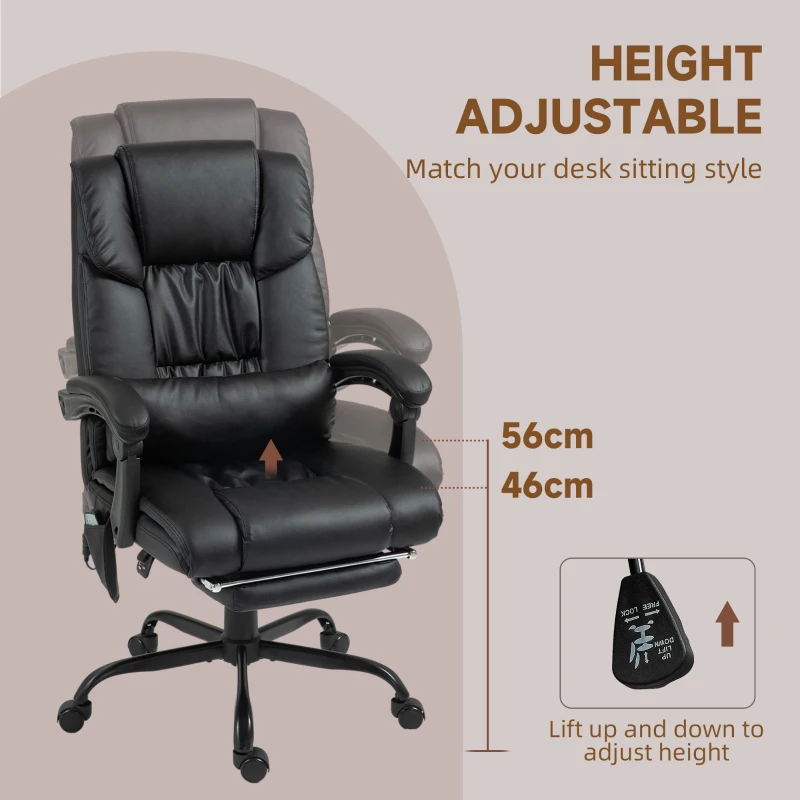 6-Point Vibration Massage Chair, Height Adjustable Reclining Computer Chair with Retractable Footrest