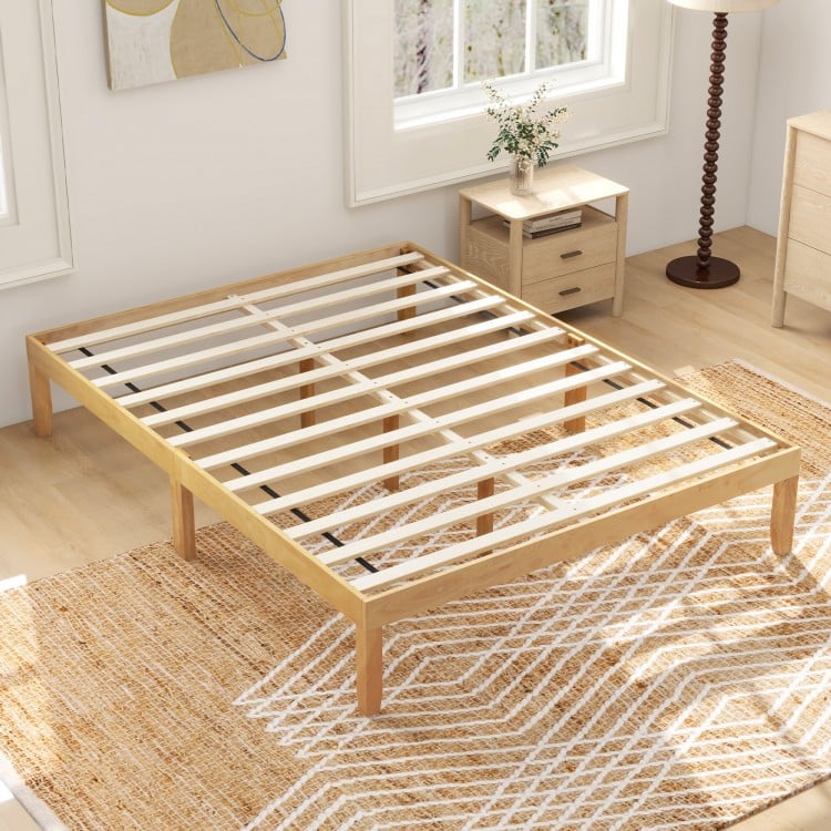 Queen/Full/Twin Wood Bed Frame with Wooden Slats Support and Rubber Wood Legs