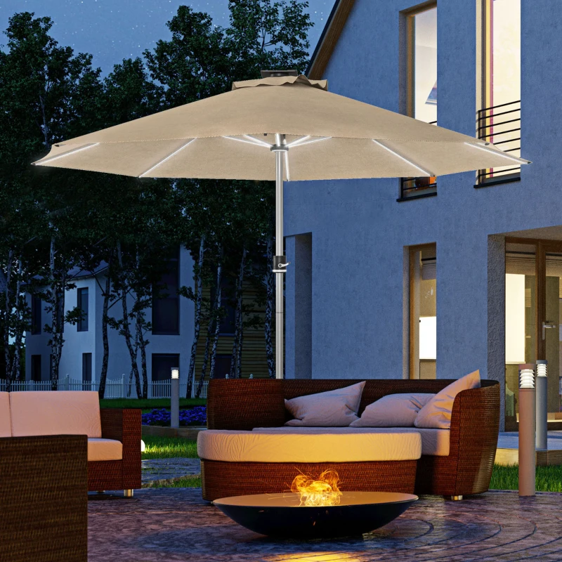 LED Patio Umbrella, Lighted Deck Umbrella with 4 Lighting Modes, Solar & USB Charging