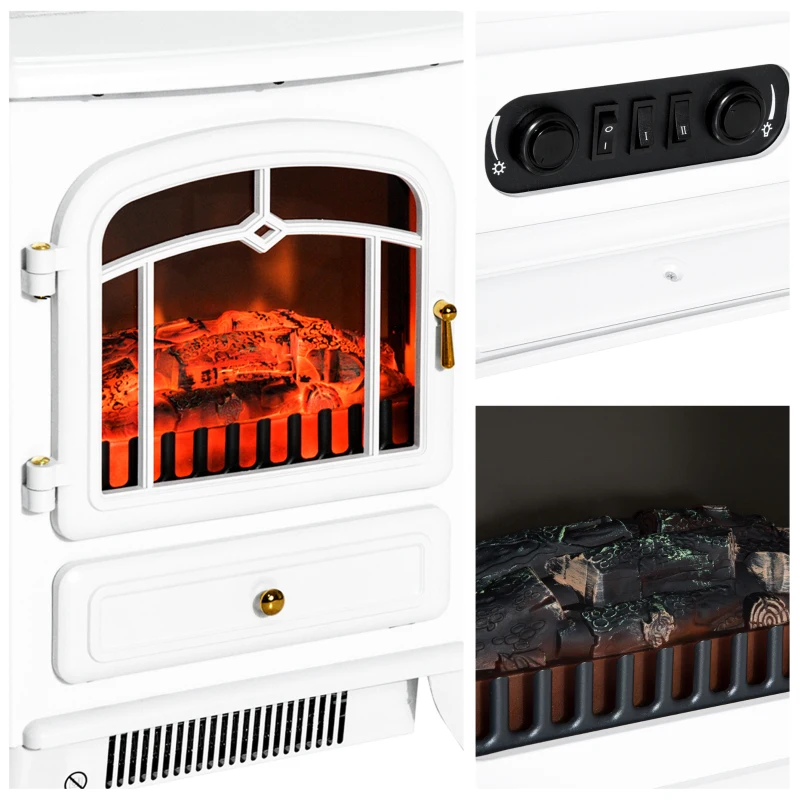 16" Free Standing Electric Fireplace Portable Adjustable Stove with Heater Wood Burning Flame