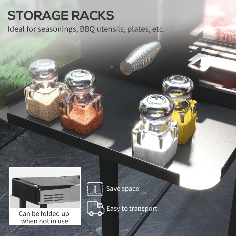 BBQ Rotisserie Grill Charcoal, Split Roaster for Chicken Turkey, 3-Level Grill Grate, Storage Shelves, Stainless Steel