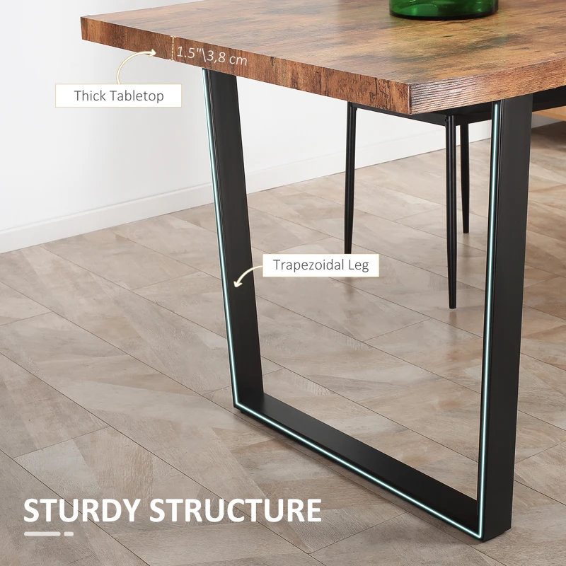 63" Kitchen Table, Industrial Dining Table with Wave-edged Tabletop and Steel Legs for Up to 6 People