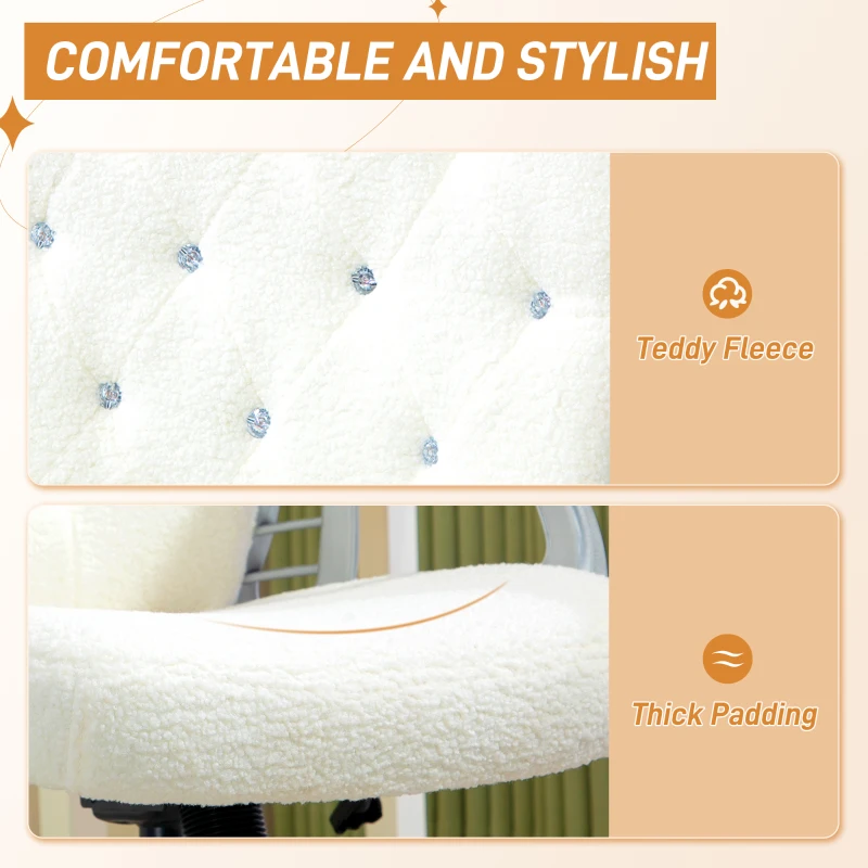 Teddy Fleece Computer Chair, Button Tufted Desk Chair with Swivel Wheels, Adjustable Height