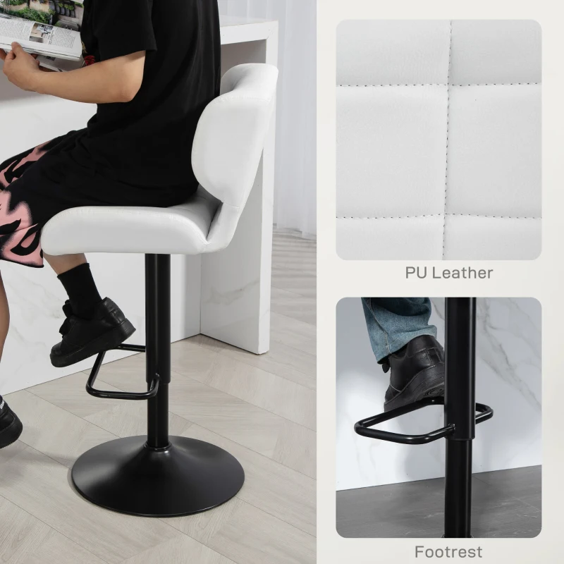 Swivel PU Leather Barstools Set of 2 Adjustable Bar Stools with Footrest Back