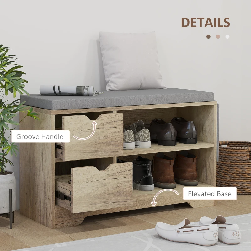 Upholstered Shoe Storage Bench w/ Seat, Entrance Bench w/ Drawer Open Shelves and Pocket
