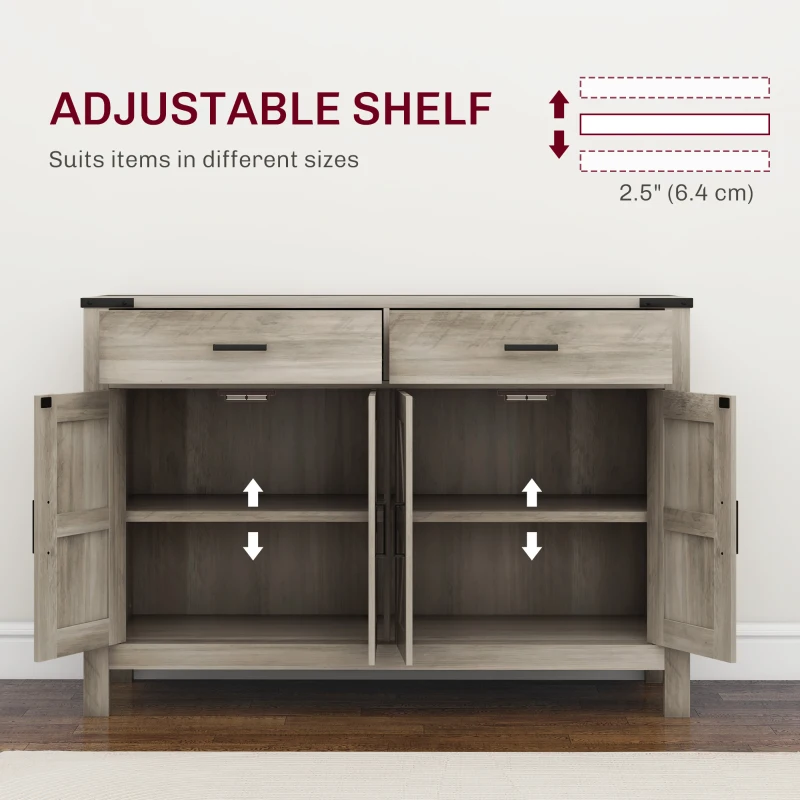 Farmhouse Buffet Cabinet Sideboard with 2 Drawers, 2 Storage Cabinets and Adjustable Shelves
