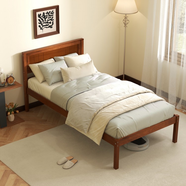 Twin/Full/Queen Size Bed Frame with Wooden Headboard and Slat Support