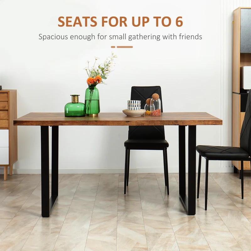 63" Kitchen Table, Industrial Dining Table with Wave-edged Tabletop and Steel Legs for Up to 6 People