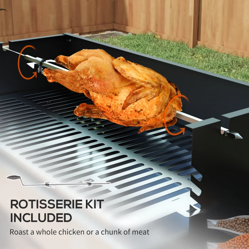 BBQ Rotisserie Grill Charcoal, Split Roaster for Chicken Turkey, 3-Level Grill Grate, Storage Shelves, Stainless Steel