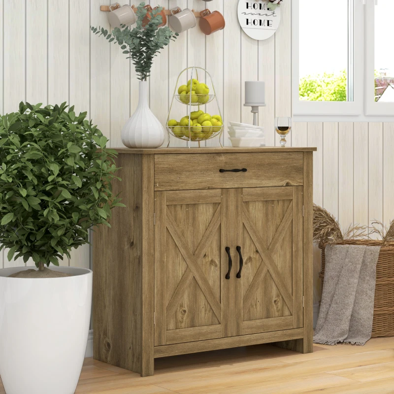 Farmhouse Sideboard Buffet Cabinet, Storage Cabinet with Barn Doors, Nature Wood