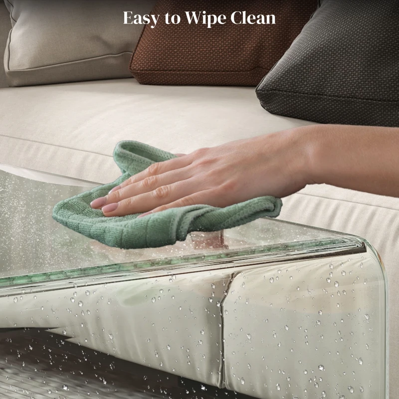 Glass Coffee Table, Clear Coffee Table for Living Room, Modern Rectangle Center Table with Safe Rounded Edges