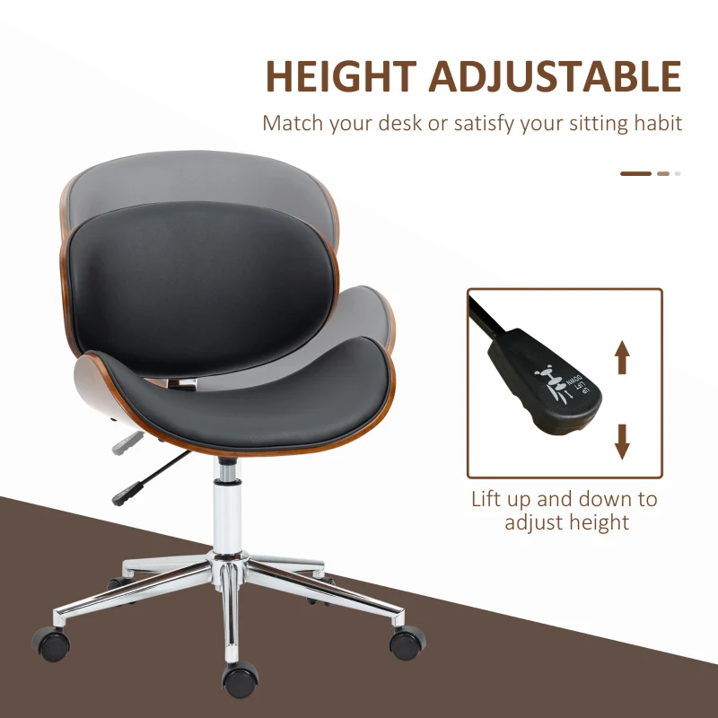 Office Chair, Faux Leather and Bentwood Computer Desk Chair with 360 Degree Swivel Wheels, Adjustable Height