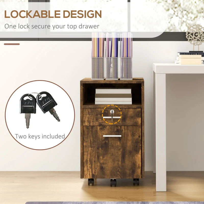 Small Filing Cabinet with 2 Drawers, Lockable Home Office Storage Cabinets on Wheels for A4, Letter Size