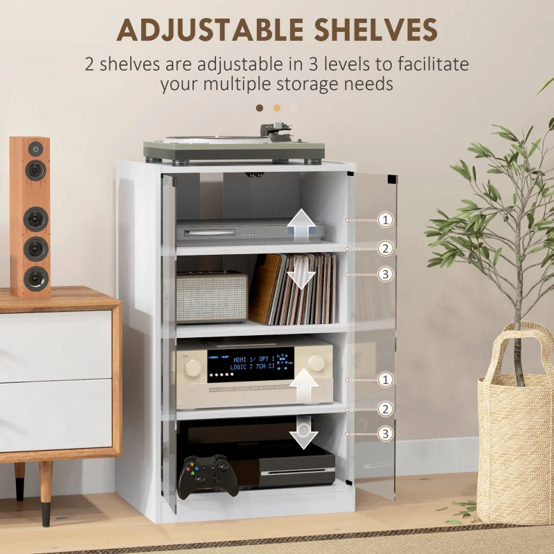 5-Tier AV Media Stand with Push to Open Glass Doors, Audio-Video Storage Cabinet with Adjustable Shelves