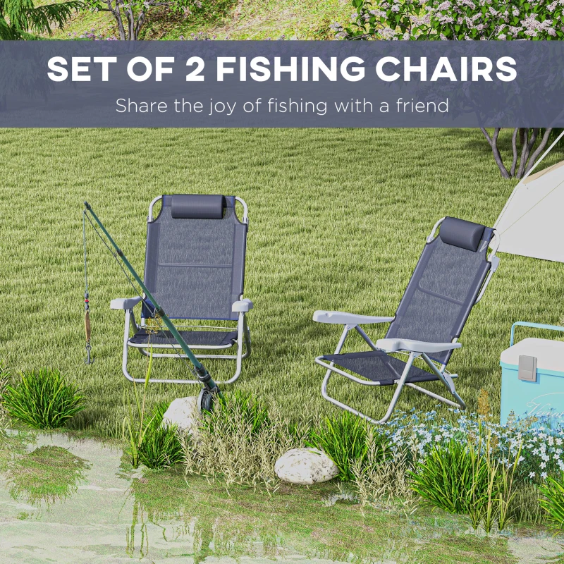 Set of 2 Fishing Chairs, Camping Chairs with Adjustable Backrest and Headrest