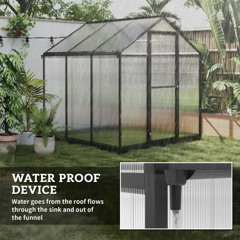  6' x 8' x 6.4' Polycarbonate Greenhouse, Aluminum Walk-In Green House Kit Garden, Plants Grow with Rain Gutter and Roof Vent
