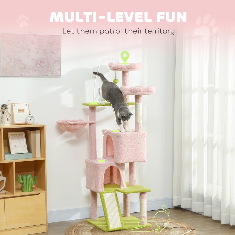 Flower Cat Tree with Sisal Scratching Posts, Multi-Level Cat Tower, Pink