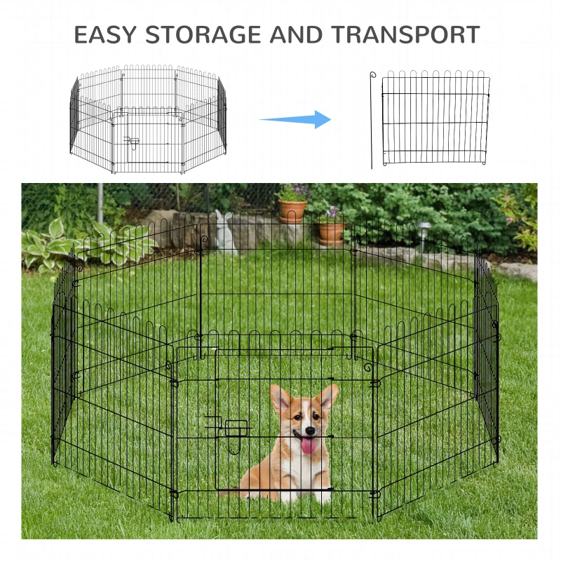  24inch 8-Panel Dog Playpen Octagon Pet Exercise Playpen Crate Foldable Dog Cage Pen Puppy Kennel