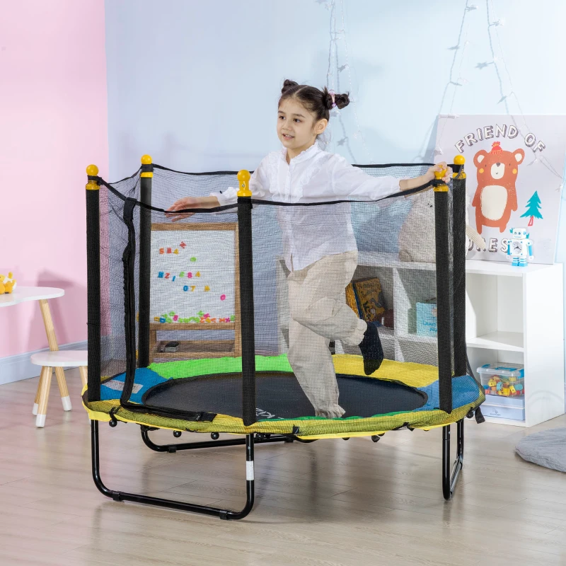 4.6FT Trampoline for Kids with Enclosure Net for Ages 3-10, Indoor Outdoor Use