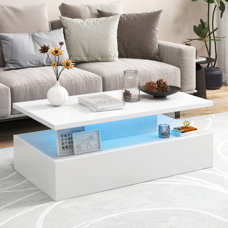 Modern 2-tier High Glossy Table with Adjustable Light Colors