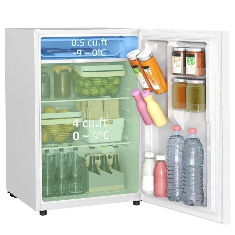 4.5 Cu Ft Mini Fridge with Freezer, Wheels, Single Door Refrigerator, Adjustable Thermostat, Reversible Door