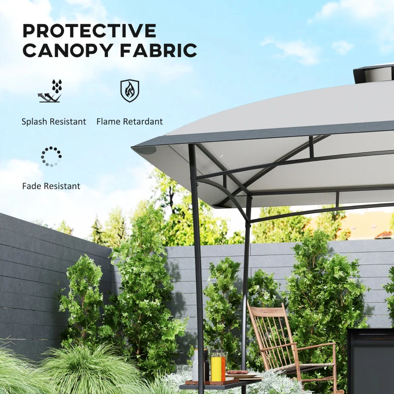 8' x 5' Outdoor Grill Gazebo, Double Tiered Barbecue Grill Gazebo Shelter with 2 Side Shelves and Hook
