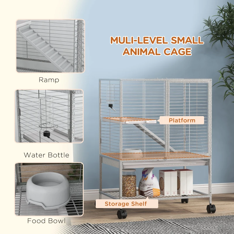 olling Small Animal Cage 34"H Chinchilla Cage for Ferrets, Squirrels w/ Removable Tray, Storage Shelf