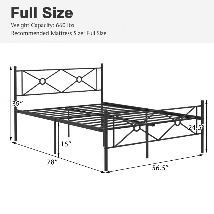 Full/Queen Size Metal Platform Bed Frame with Headboard and Footboard