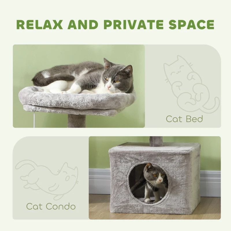 53" Cat Tree, Cat Tower with Scratching Posts, Cat Condo, Beds, Platforms, Toy Balls for Indoor Cats