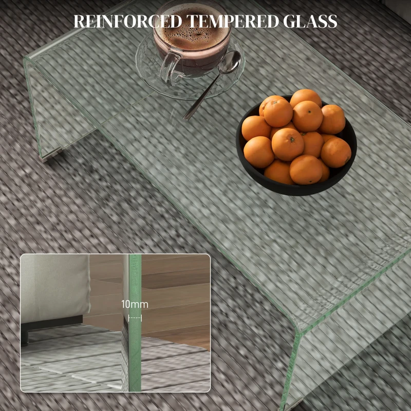 Glass Coffee Table, Clear Coffee Table for Living Room, Modern Rectangle Center Table with Safe Rounded Edges