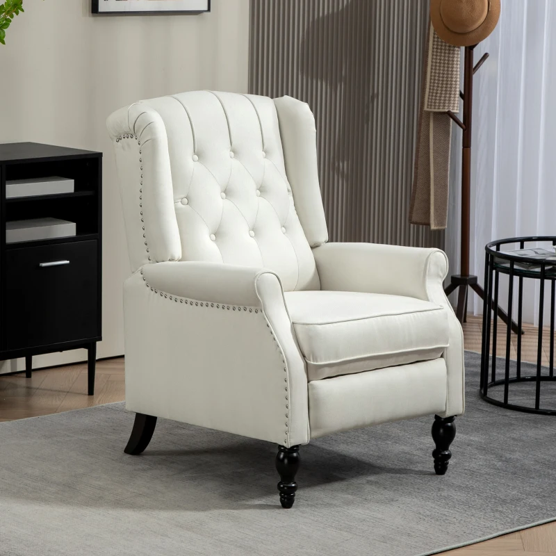 Wingback Reclining Chair with Footrest, Button Tufted Recliner Chair with Rolled Armrests