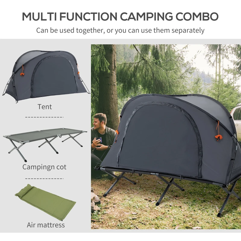 Camping Tent Cot, Multifunctional Folding Tent Combo, Portable Off-Ground Tent Shelter with Self-Inflating Air Mattress and Carry Bag