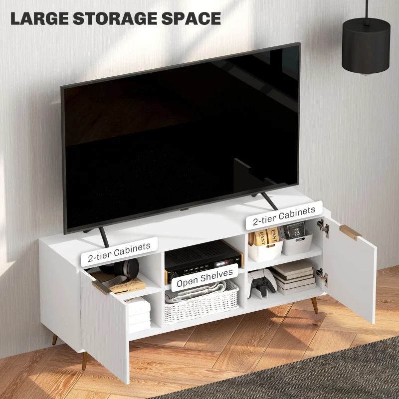 TV Stand with Storage for 55 Inch TV, Modern TV Cabinet with 2 Open Shelves and 2 Cabinets