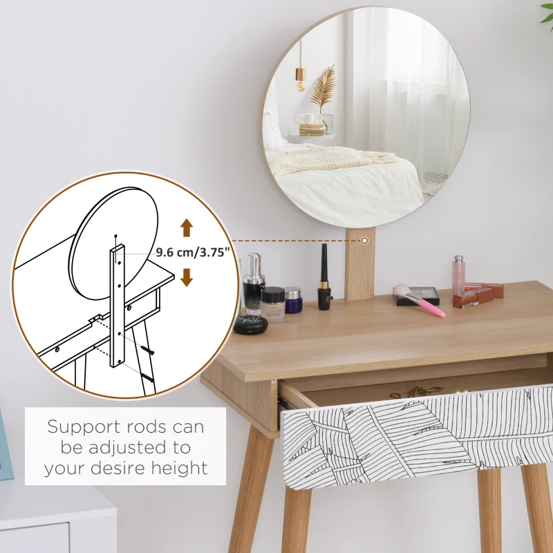 Vanity Desk with Mirror, Makeup Vanity with Drawer and Height Adjustable Mirror