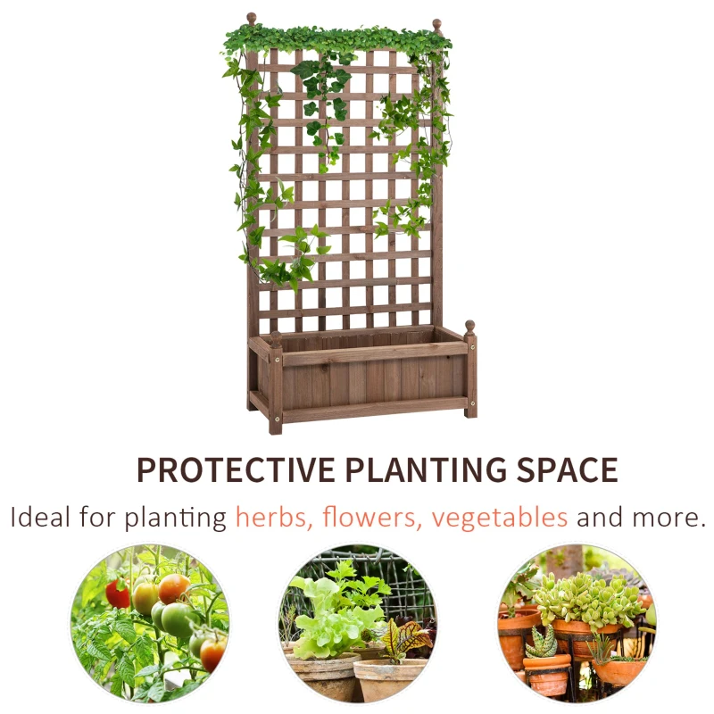 Raised Garden Bed with Trellis, Wood Planter Box for Garden, Free Standing Flower Bed, 25.2" x 11" x 47.2"