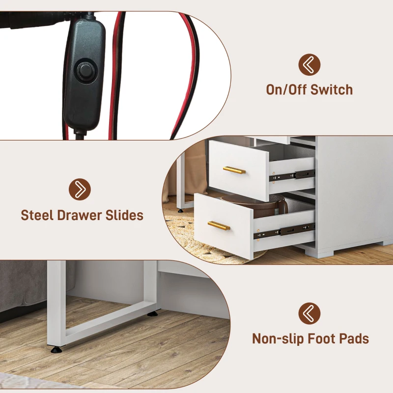 Illuminated Dresssing Table, LED Vanity Table with Mirror, Drawer and Storage Shelves 