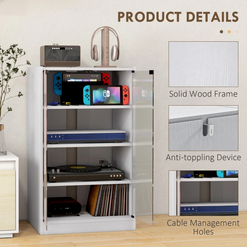 5-Tier AV Media Stand with Push to Open Glass Doors, Audio-Video Storage Cabinet with Adjustable Shelves