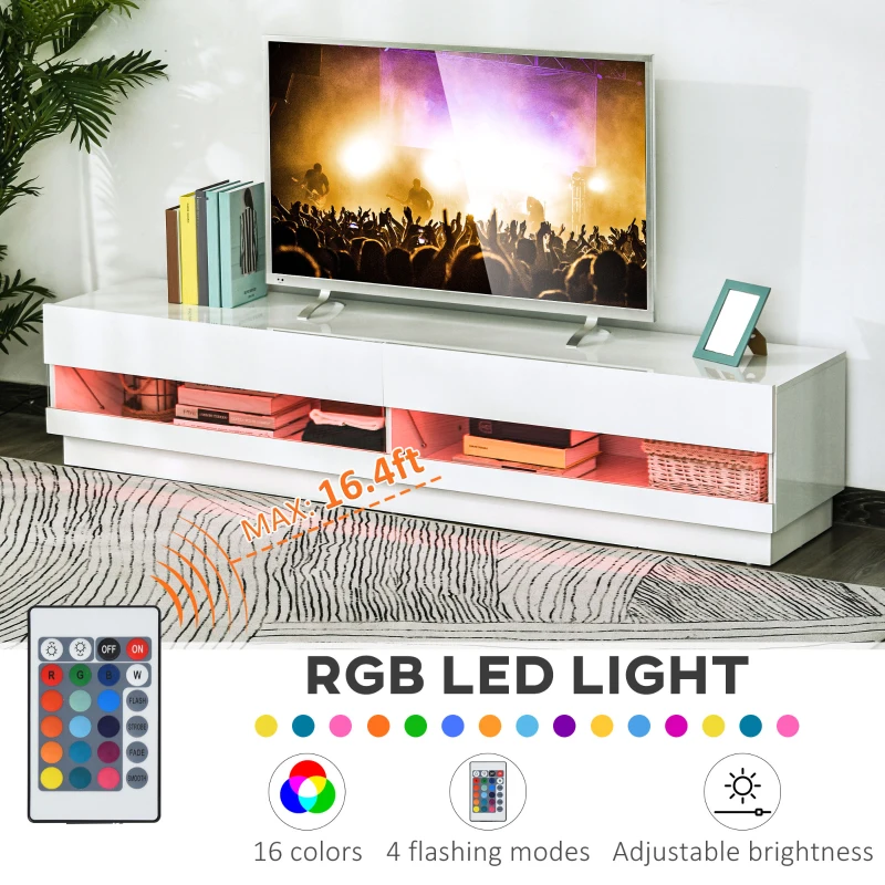 Lighted TV Stand for TVs up to 75", TV Cabinet with Storage 