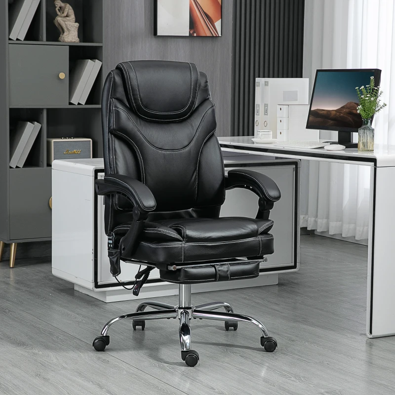 6 Point Vibration Massage Office Chair, PU Leather Heated Reclining Computer Chair with Footrest