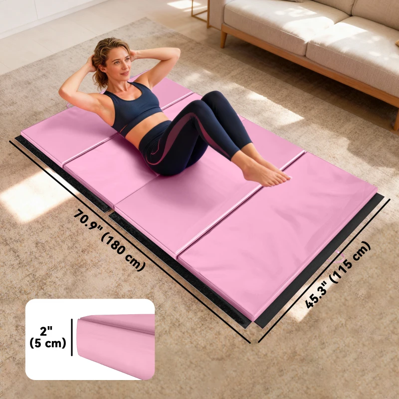 4'x6'x2'' Folding Gymnastics Tumbling Mat, Exercise Mat with Carrying Handles, Pink