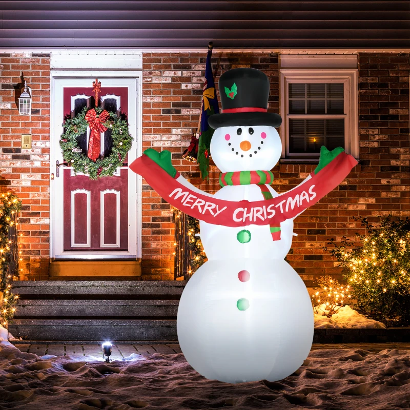 Inflatable Snowman Christmas Yard Outdoor Decoration with Banner LED Lights